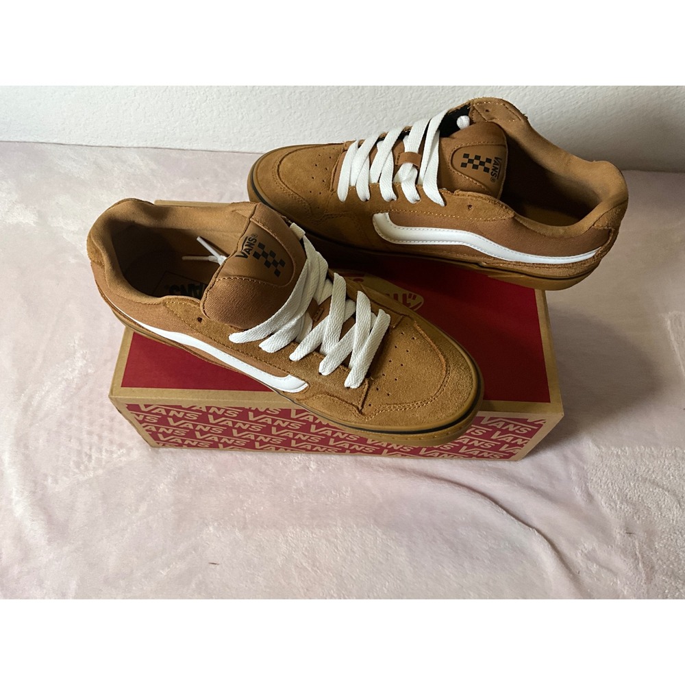 Vans Rowan Skate Shoes Brown Suede Canvas Low Top Sneakers Mens 10